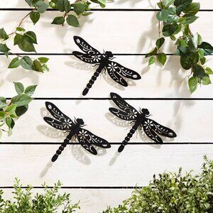 Set of 3, Dragonfly Metal Silhouette Cut Out, Wall/Fence Decor